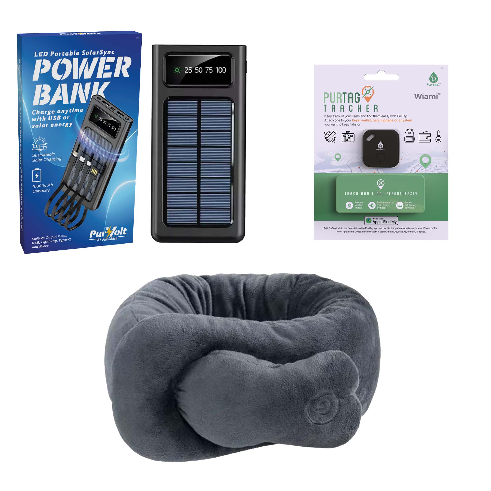 Pursonic Travel Comfort Bundle - Ultimate Tracker, Power Bank, and Massager Set - Rosetta Creative Boutique